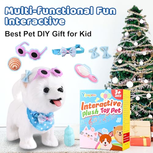 Ylpaprm Samoyed Walking Dog Barking Toy Dog for Kid Girl Dog ToyToddler Interactive DogThat Walk Licking Doggy Puppy with Leash, Electric Talking Singing Tail Wag Plush Pretend Dress Up Birthday Gift - color: 1.samoyed Dog