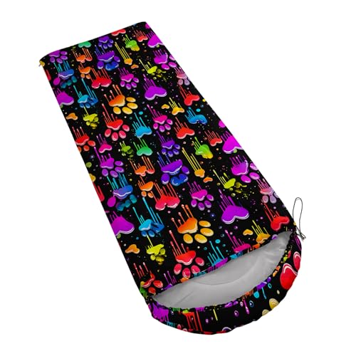 QOOMO Camping Sleeping Bags,3 Season Warm & Cool Weather,Lightweight,Waterproof Sleeping Bags for Adults & Kids,Traveling,and Outdoors,Camping Gear Equipment - color: colorful paw print
