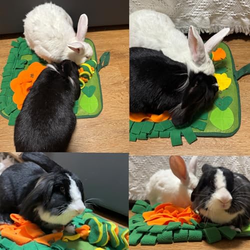Rabbit Foraging Mat Bunny Snuffle Mat for Small Animal Puzzle Toy | Interactive Enrichment Toy 17.7", Feed Treat Mat for Rabbits Guinea Pigs, Hamster, Puppies, Chinchillas, Kitten, Indoor, Soft