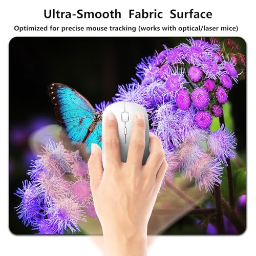 9.5x7.9 Inch Office/Gaming Mouse Pad, A Blue Morpho Butterfly on Purple Flowers Blooms Cute Anti-Slip Mat for Desk - color: Colorful Pattern Art01