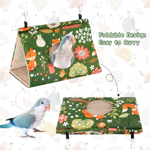 Rypet Bird Nest House, Bird Bed for Cage, Hanging Hammock Bird Hut, Green L | Warm Plush Cotton Comfort, Side Hole Entry, Dual Hanging Straps for Cage, Machine Washable, Green Bird Tent for Large Birds - color: Green, size: Large (Pack of 1)