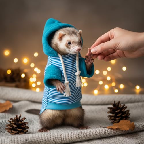 Small Pet Harness Vest and Leash Set Ferret Clothes Hoodies for Ferrets for Outdoor Walking Rabbit Ferret Guinea Pig Bunny Hamster Puppy Kitten (Blue and White Striped Clothes + Leash) - color: Blue and white striped clothes + leash