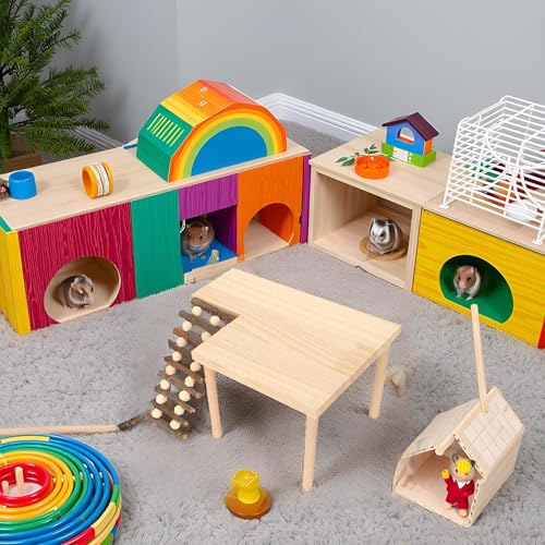 Pssopp Hamster Climbing Ladder, Premium Adjustable Wooden Activity Playground Platform for Hamster Cage Small Pet Natural Wood 29 x 20 x 15.5 cm 1 Set