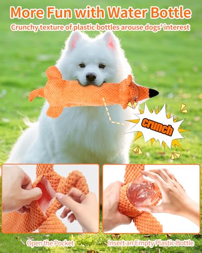 Dog Toys, Squeaky Plush No Stuffing Crinkle Dog Toy for Small Medium Large Dogs, [5 Pack] Interactive Puppy Teething Water Bottle Dog Chew Toy - style: Squirrel, Mouse, Fox, Elephant, Lion