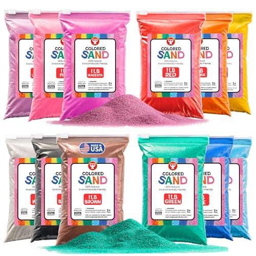 Hygloss Colored Sand for Crafts - 12 Assorted Colors Bags - 1 lb Vibrant Colorful Fine Sensory Play Sand Art Kits for Kids - Classroom Activities for Children 3 4 5 6 7 8 9 10 11 12 - Safe for Ages 3+ - color: 12 Assorted Colors- BAGS, size: 1-Pound