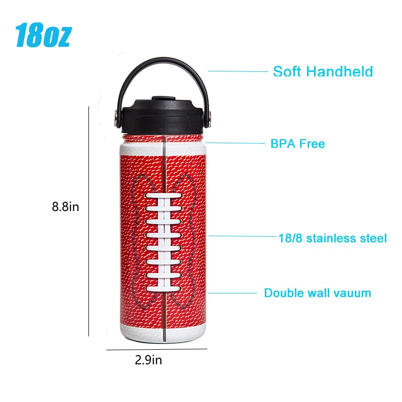 2Pack 18oz Gift Stuff Kids Insulated Stainless Steel Water Bottle, Leak Proof Vacuum Metal Water Bottles for School Travel(American football, 18 Ounces) - color: American football