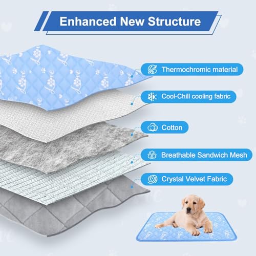 Dog Cooling Mat 59"x40" - Cool-Chill Cool Fiber,Double-Sided Cooling & Warm | Color-Changing Pet Cooling Pad for Dogs & Cats,Endothermic Summer Mat for Dogs & Cats,Foldable Washable, Blue - size: 59.0" Extra Large x 40.0" W x 0.5" Th