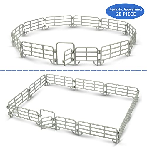 TOYMANY 20PCS Corral Fencing Panel Accessories Playset Includes 2 Gates Fences, Plastic Fence Toys for Barn Paddock Horse Stable or Farm Animals Horses Figurines, Educational Gift for Kids Toddler - style: Silver(20PCS)