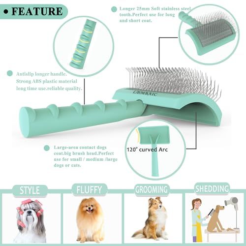 Dog Slicker Bursh for Goldendoodles Toy Poodles Fluff Shedding. | Soft Bristles,Curved Brushes for Dogs Cats,Thick Long Curly Hair Fluffy Matted Hair,Remove Tangles,Mats,Knots,Loose Fur.25mm. - color: green
