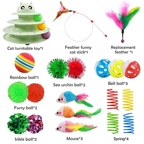 UPSKY 20 PCS Cat Toys Set with Teaser, Mice, Spring, and Various Ball Toys | Puzzle Kitten Toys, Sturdy Structure, Detachable Design, Easy to Assemble, Anti-Slip, Reduces Boredom for Indoor Cats - color: B-20PCS-Fruit Green