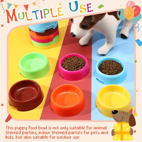 24 Pcs Puppy Dogs Birthday Party Supplies Plastic Dog Bowls Bulk Reusable Food Feeding Water Pet Bowl for Cat Paw Party Favor, Blue, Yellow, Pink, Coffee, Orange, Green
