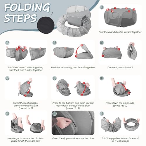 X-ZONE PET Portable Cat Play Tunnels, Catio Outdoor Enclosed Tent Playpen with Tunnel, Indoor Enclosure for Cats & Small Animals, Gray - color: Light Gray