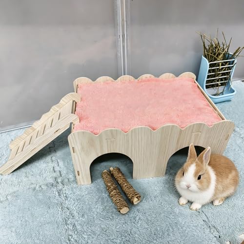 Bunny Hideout Castle Wooden Guinea Pig House Small Rabbit Hideaway with Ladder for Chinchilla Hedgehog Rat