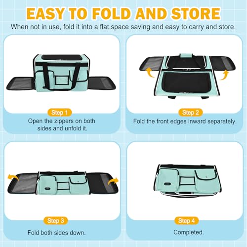 HUANLANG Large Cat Carrier Travel Soft Sided Pet Carrier Airline Approved | Dog Carriers for Small Dogs Medium Cats,Collapsible,3 Storage,zipper lock,Reflective strips,Luggage Strap, Up to 15 Lbs - color: Green
