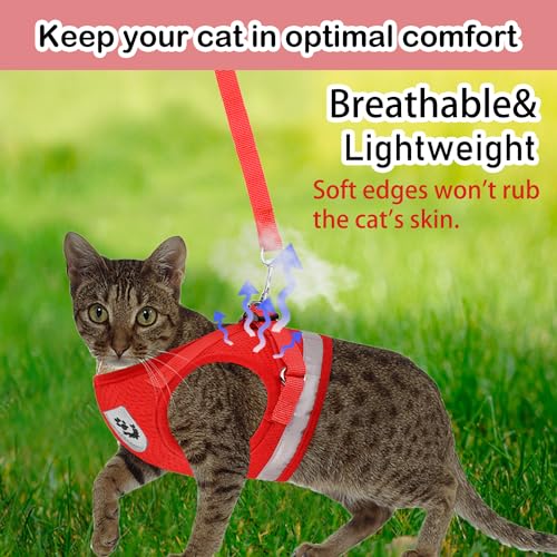Cat Harnesses and Puppy Harness with Leashes Set, Escape Proof Cat Harness, Adjustable Reflective Soft Mesh Vest Fit Puppy Kitten Rabbit Ferrets's Outdoor Harness - color: Red, size: S (Chest: 9" - 11")