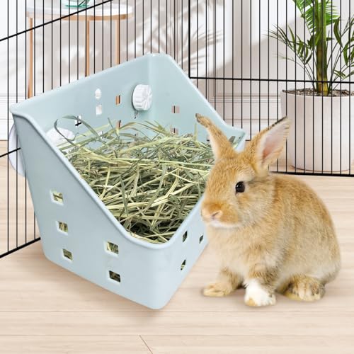 kathson Rabbit Hay Feeder Small Hay Manger Less Wasted Grass Holder Rack Food Dispenser Small Animal Plastic Bowl for Rabbits Bunny Guinea Pigs Rat Chinchilla（Blue）