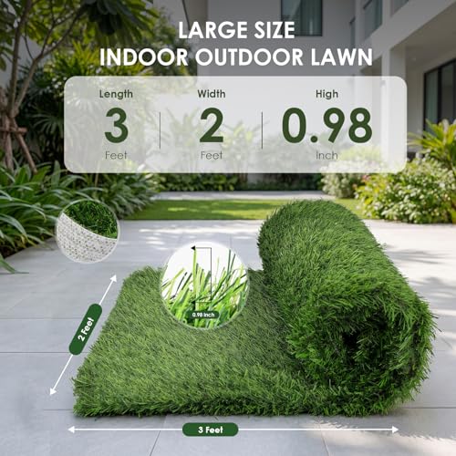 whitefeather Artificial Grass for Dogs Potty – Indoor Dog Pee Pad with Non-Slip White Rubber Base, Easy Clean Fake Grass for Small Dogs, DIY Cuttable Turf for Apartments (2'*3') - size: 2'*3'