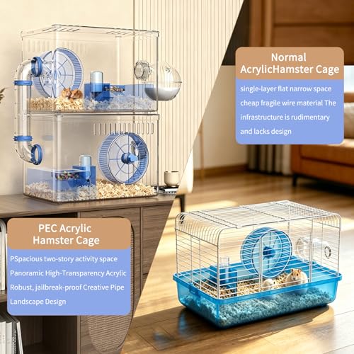 Hamster Cage,Clear Modular Habitat with Tube for Dwarf Hamster | 15.74"x10.03"x19.29", expandable hamster enclosure with small animal cage design, wheel, bottle and bathroom set included