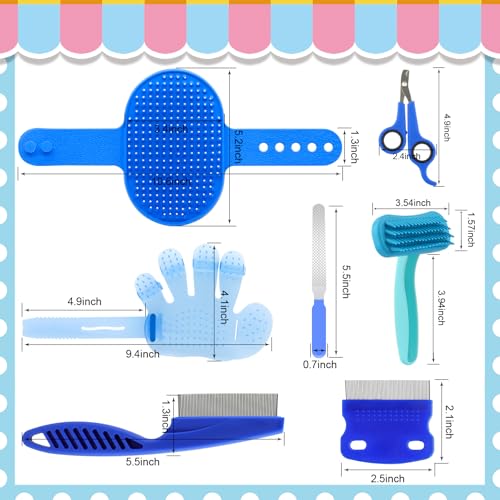 Rabbit Grooming Kit, Rabbit Brush for Shedding with Bunny Nail Clipper, Rabbit Nail Trimmers with Pet Combs for Hamster Guinea Pig Ferret by KALAMANDA - color: Blue