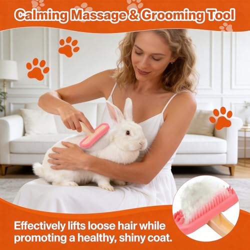 2pcs Rabbit Brush, Bunny Brush, Small Animal Grooming Comb, Removes Loose Fur, Detangles & Massages for Rabbits, Chinchillas, Puppies & Kittens During Shedding and Bath Time