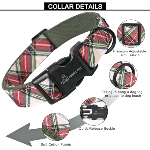 ARING PET Christmas Dog Collar, Cute Red Green Plaid Cotton Lightweight Pet Puppy Collars for Small Medium Large Dogs-XS - color: Christmas-Plaid, size: X-Small