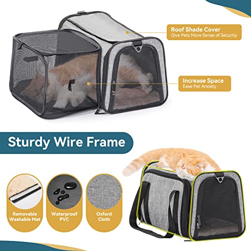 Petsfit Expandable Cat Carrier, 16"X10" X9" Pet Carrier Airline Approved, Soft-Sided Collapsible, Pet Carrier with Locking Safety Zippers, Removable Soft Plush Mat, Pocket for Pets up to 10lbs, Gray,S - color: Gray, size: 16.0"L x 10.0"W x 9.0"H