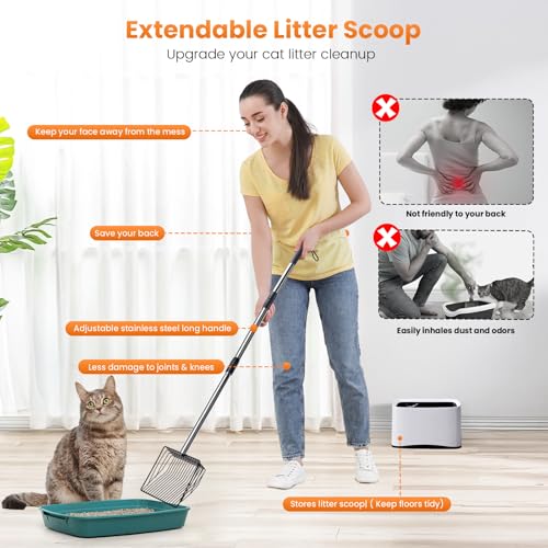 Cat Litter Scoop 43 inch Metal Litter Scooper with Stainless Steel Long Handle, Upgraded Large Kitty Box Scooper Heavy Duty Deep Shovel for Fast Sifting, Dog Waste Scooops for Outside Pet Poop - size: Long Handle-Upgraded