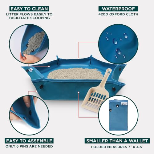 OutdoorBengal Go Litter™ Portable Travel Litter Box for Cats (Tray, XL) | Foldable collapsible pan for large felines, leak proof and non stick, wipes clean, camping, car, RV and airplane essentials - style: Large Tray
