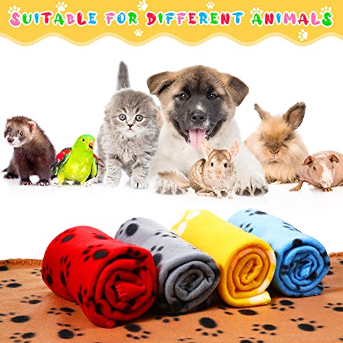 Tegeme 12 Pieces Fleece Blankets for Pets Dog Puppy Paw Print Cat Bedding Cover Blanket for Small Animals Pig Cage Liner Sleep Mat Pad Kitten Soft Warm(Cute Style,28 x 24 Inches) - size: 28 x 24 Inches
