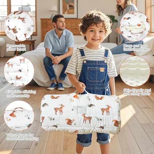 david's kids Toddler Nap Mat with Pillow and Minky Fleece Blanket, 55"x23",Ultra Soft Slumber Bags for Kids, Perfect for Preschool, Daycare, Kids Sleeping Bags with Rollup Design, Woodland Animals - color: Woodland Animals