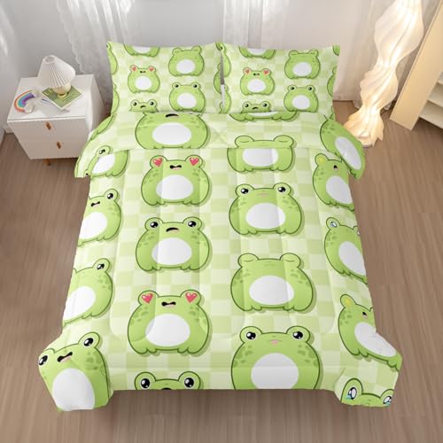 Nttopship Cartoon Frog Comforter Bedding Set with 2 Pillowcase Full Size Cute Animals Comforter Set for Kids Boys Girls Bedroom Decor - color: Cartoon Frog, size: Full