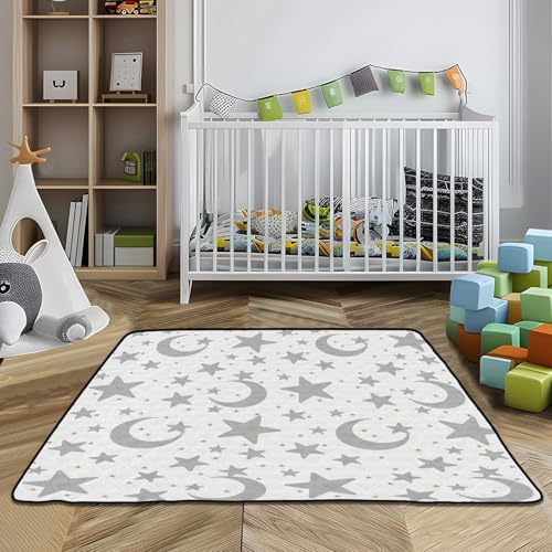 Baby Play Mat Stars Moon Pastel Grey 50 x 50 Playpen Mats for Floor Play Gym Crawling Mat Non-Slip Cushioned Baby Playmat for Infants, Babies, Toddlers - color: multi 7
