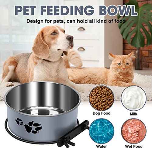Kennel Water Bowl, ShineMe Stainless Steel Pet Food and Water Feeder Dishes - Attachable Dog Crate Bowls Hanging 2 Pack No Spill for Medium & Large Dogs (7.1x2.9” & 6.2x2.6”) - color: Grey, size: L (54oz+34oz)