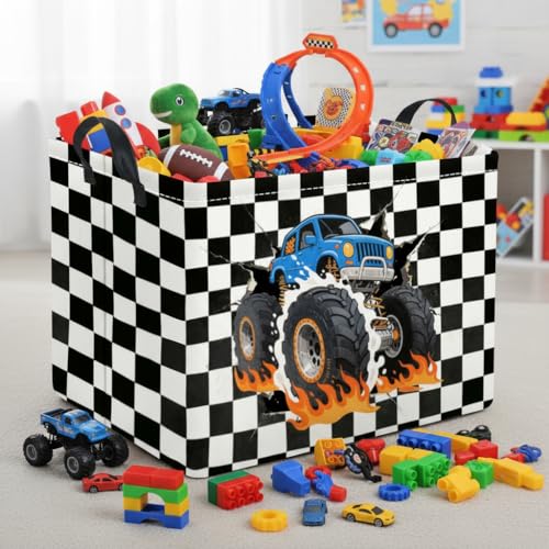 Rectangular Baby Kids Storage Basket for Home Kitchen Girls Cute Toy Storage Bin Organizer Shelf Book Room Decor(Checkered Truck) - color: Checkered Truck
