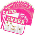 Kacctyen 20 Pcs Rose Pink Chenille Letter Cheer Bags Cheerleader Clear Makeup Bags Snacks Pouch Bulk Preppy Patch Cosmetic Pouch with Wrist Strap Zipper for Travel Team Cheerleaders - color: rose Pink