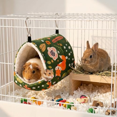 Guinea Pig Hideout 9.84 Inch, 4 Pack Small Animal Bed with Secure Hooks, Washable Fleece House for Guinea Pigs, Rabbits, Chinchillas, Hedgehog, Hamsters, Ferrets (Multi Patterns) - size: Large