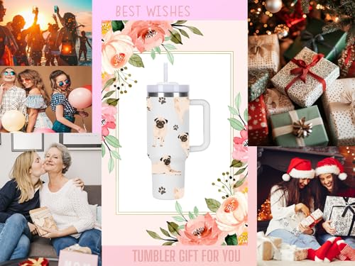momocici 40oz Pug Tumbler with Handle Gifts for Women.Pug Lover Cups Tumbler Gifts for Women.40 oz Birthday Christmas Pug Cup Tumblers for Pugs Lover. - style: Pug