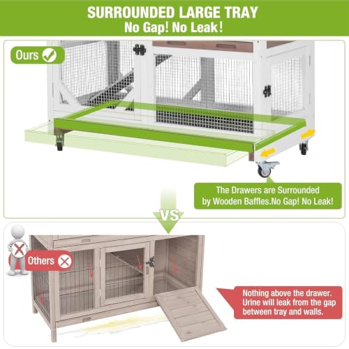 GUTINNEEN Rabbit Hutch Indoor Rabbit Cage with Wheels Outdoor Bunny House 2 Story Guinea Pig Cage with Leakproof Tarp Roof (Brown) - color: Brown