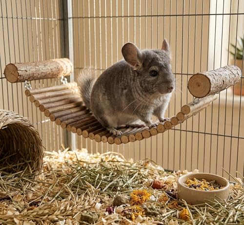 Chinchilla Wooden Suspension Bridge Platform Toy, Small Animal Climbing Toys for Chinchilla Hamsters Sugar Glider Squirrel Gerbils Rat and Other Small Animals