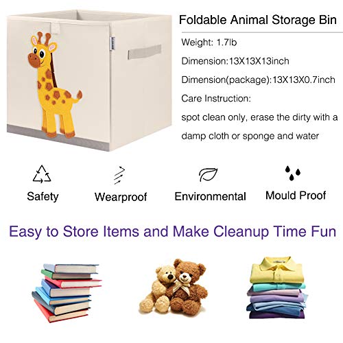 13 Inch Animal Cube Storage Bins, Foldable Fabric Kids Toy Box & Toy Chest | Kids Storage Cubes, Toy Storage Organizer Basket for Toddlers, Boys and Girls, Playroom and Nursery (Elegant Giraffe) - color: Elegant Giraffe