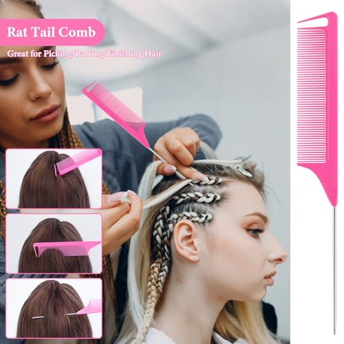 NICEMOVIC 102 Piece Edge Brush Bulk Set with 34pcs Teasing Brushes, 34pcs Rat Tail Combs, and 34pcs Edge Brushes for Women and Girls - Pink