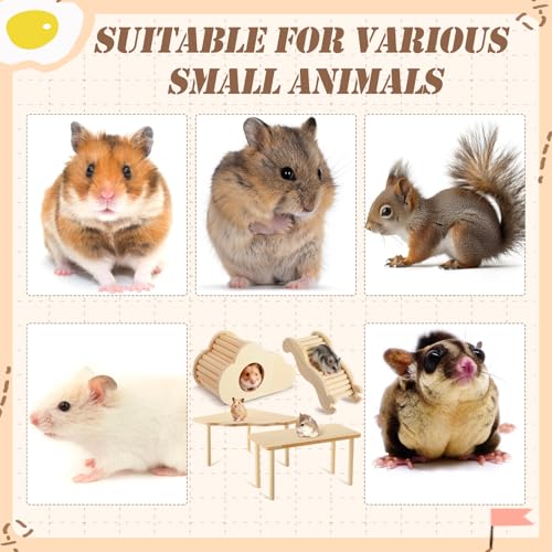 BreezeHug 4 Pcs Hamster Cage Accessories Hamster Platform Hideout Wooden Tunnel Ladder Playhouse Game Climbing Toy with Platform for Pets Dwarf Syrian Mice Degus Gerbils Squirrel(Cloud) - style: Cloud