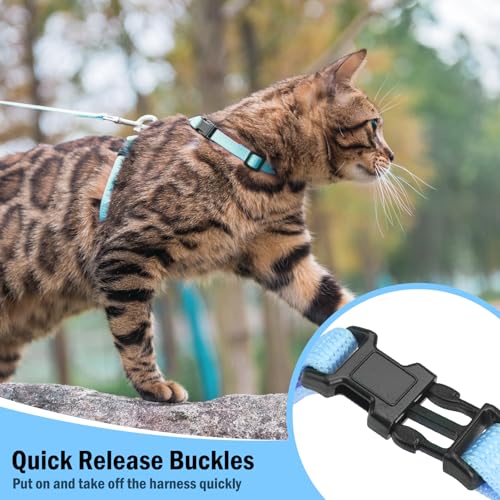 PUPTECK Adjustable Cat Harness and Leash Set Escape Proof Kitten Strap Collar for Walking Travel, SkyBlue - color: Sky Blue, size: Small
