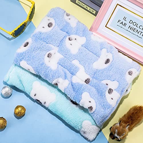 Jetec 2 Pieces Guinea Pig Bed Rabbit Bed Warm Small Animal Hamster Bunny Mats Winter Warm for Bunny Hamster Squirrel Hedgehog Chinchilla Small Animal Accessories(Green, Blue,Bear Pattern) - color: Green, Blue