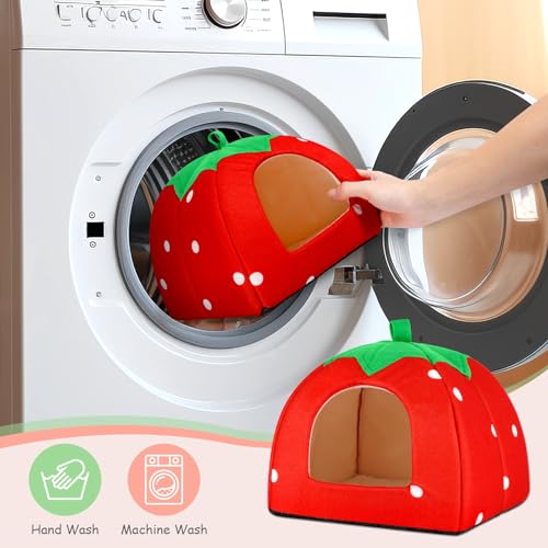 Guinea Pig Hideout Warm Fleece Small Animal Bed Washable Pet Cushion Winter Warm Sleeping Nest for Hamster Rabbit Chinchilla(Strawberry Style) - color: Red