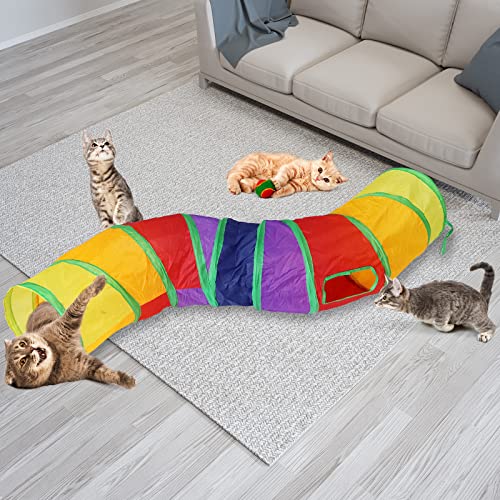 Bemodst S-Type Cat Tunnel, 2 Way/3 Way/4 Way/5 Way Collapsible S-Shape Small Animal Tubes Kitty Tunnels Interactive Maze House Toy with Storage Bag for Kitten Puppy Rabbit Guinea Pig (Rainbow-2 Way) - color: Rainbow-2 Way