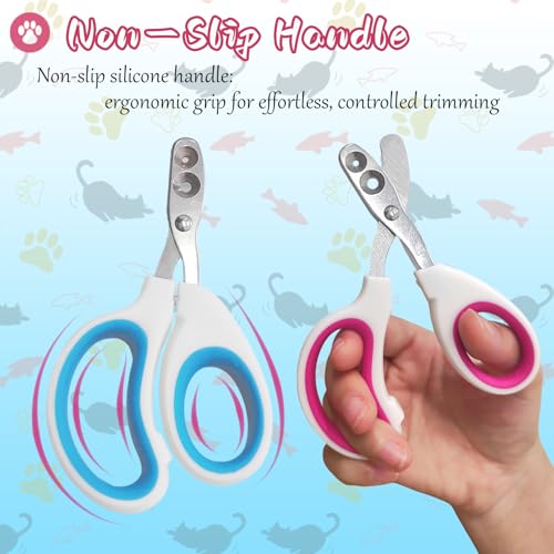 2Pcs Pet Nail Clippers Dog Cat Nail Clipper with Guard - Avoid Over Cutting, Cat Claw Trimmers for Rabbits Kittens Guinea Pigs Puppies and Small Animals, Non-Slip Handle & Stainless Steel Blades