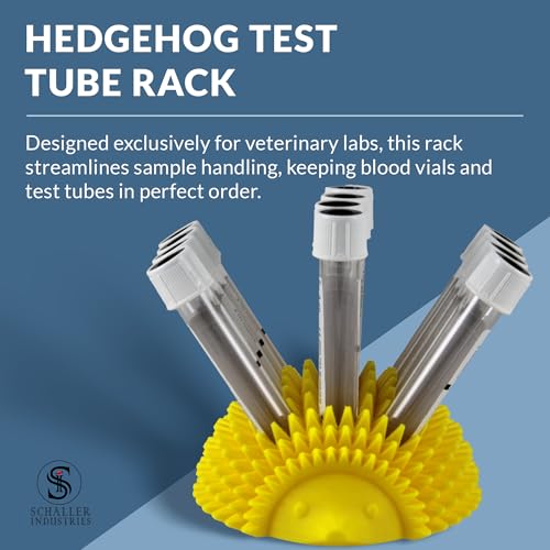 S I Schaller Industries Hedgehog Test Tube Holder, 16mm - Veterinary Blood Test Tube Rack, Holds 12 Vials, Compact Fun Design Organizer for Veterinary and Research Lab Use - Yellow - color: Yellow, size: 16mm Tubes