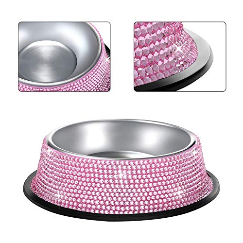 SAVORI Bling Dog Bowls Pink, 640ML Handmade Bling Rhinestones Stainless Steel Pet Bowls Double Food Water Feeder for Puppy Cats Dogs - Set of 2 - color: 640ml-Pink2