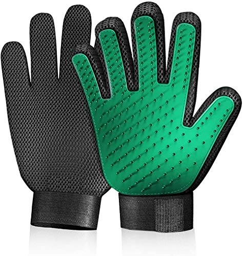 Gentle Deshedding Pet Grooming Mitt - Efficient Hair Remover Brush for Dogs, Cats, Horses with Long & Short Fur (1 Pair) - color: Green
